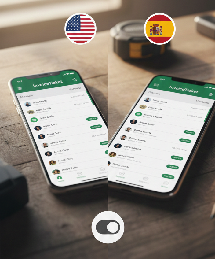 InvoiceTicket bilingual support, English and Spanish side by side