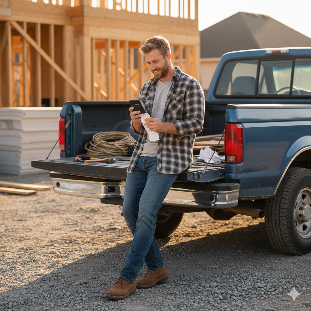 Contractor creating an invoice from a job site